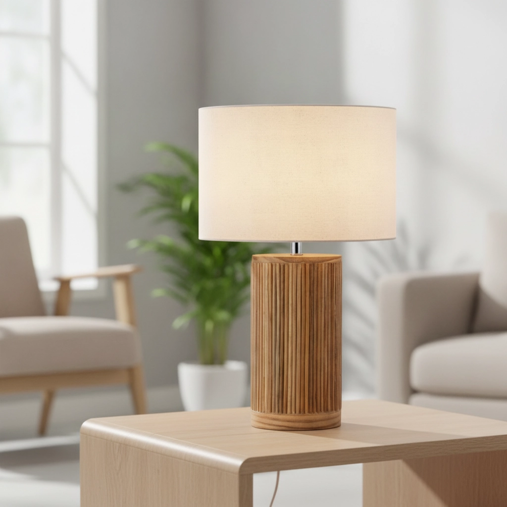 Table lamp Nau wood with white hood