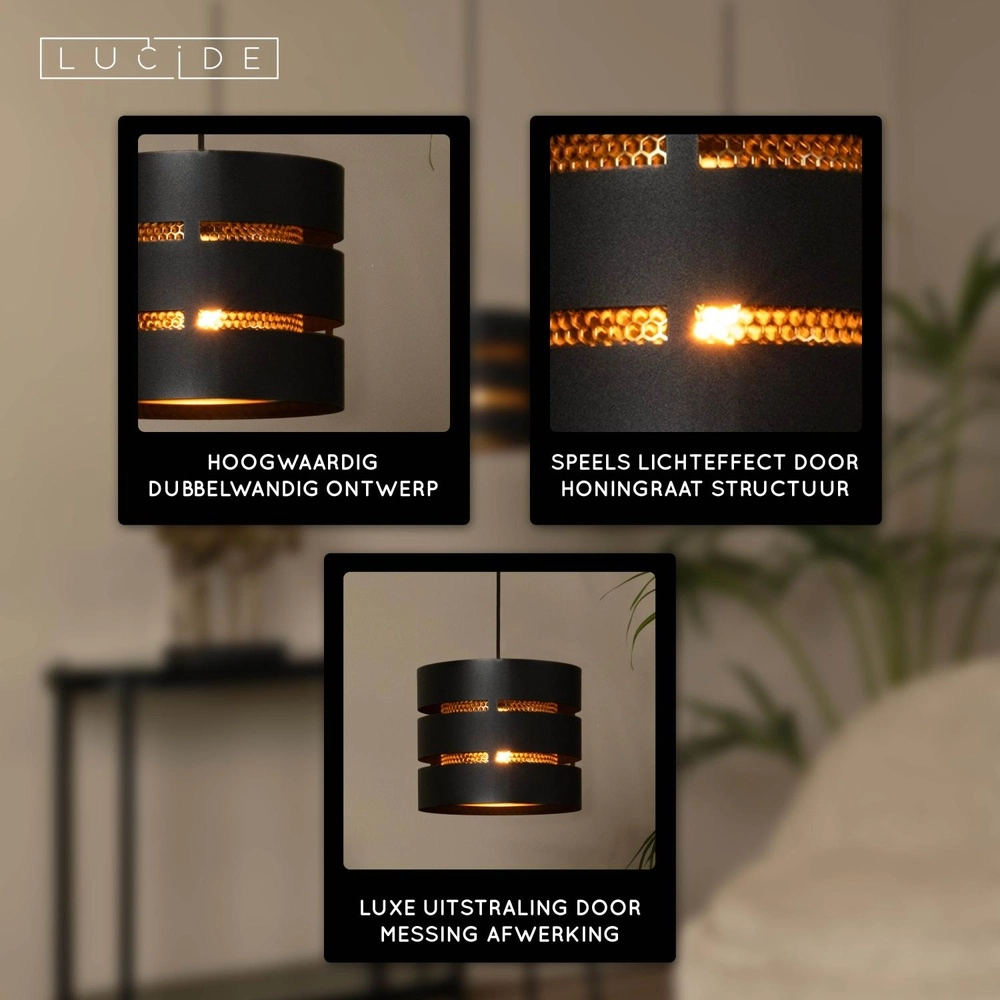 Pendant lamp Rosas 3-light black with gold Lucide 5411212211828