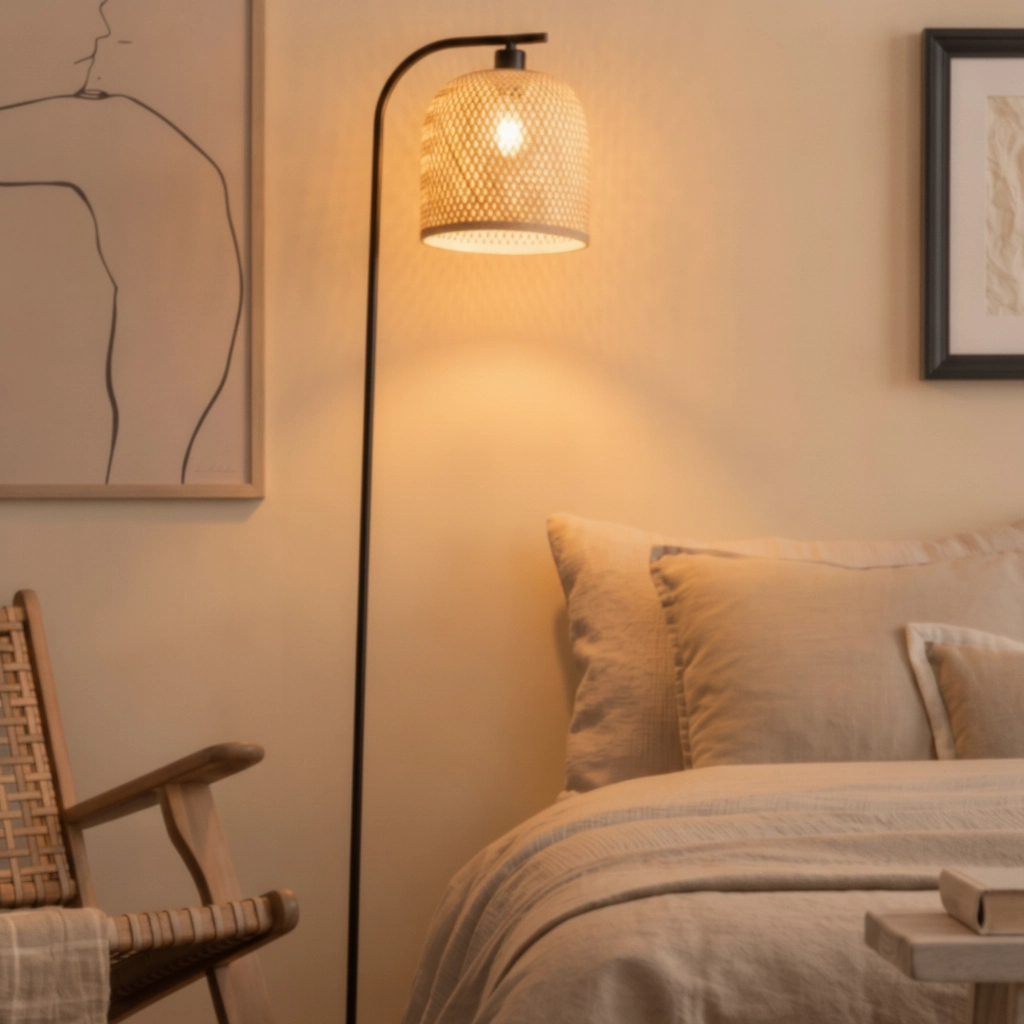 Floor lamp Intra black with bamboo cap