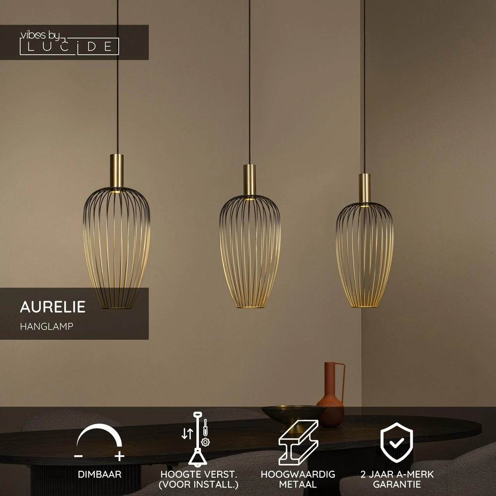 3-light wire lamp Aurelie Gold Lucide Vibes 5411212212290
