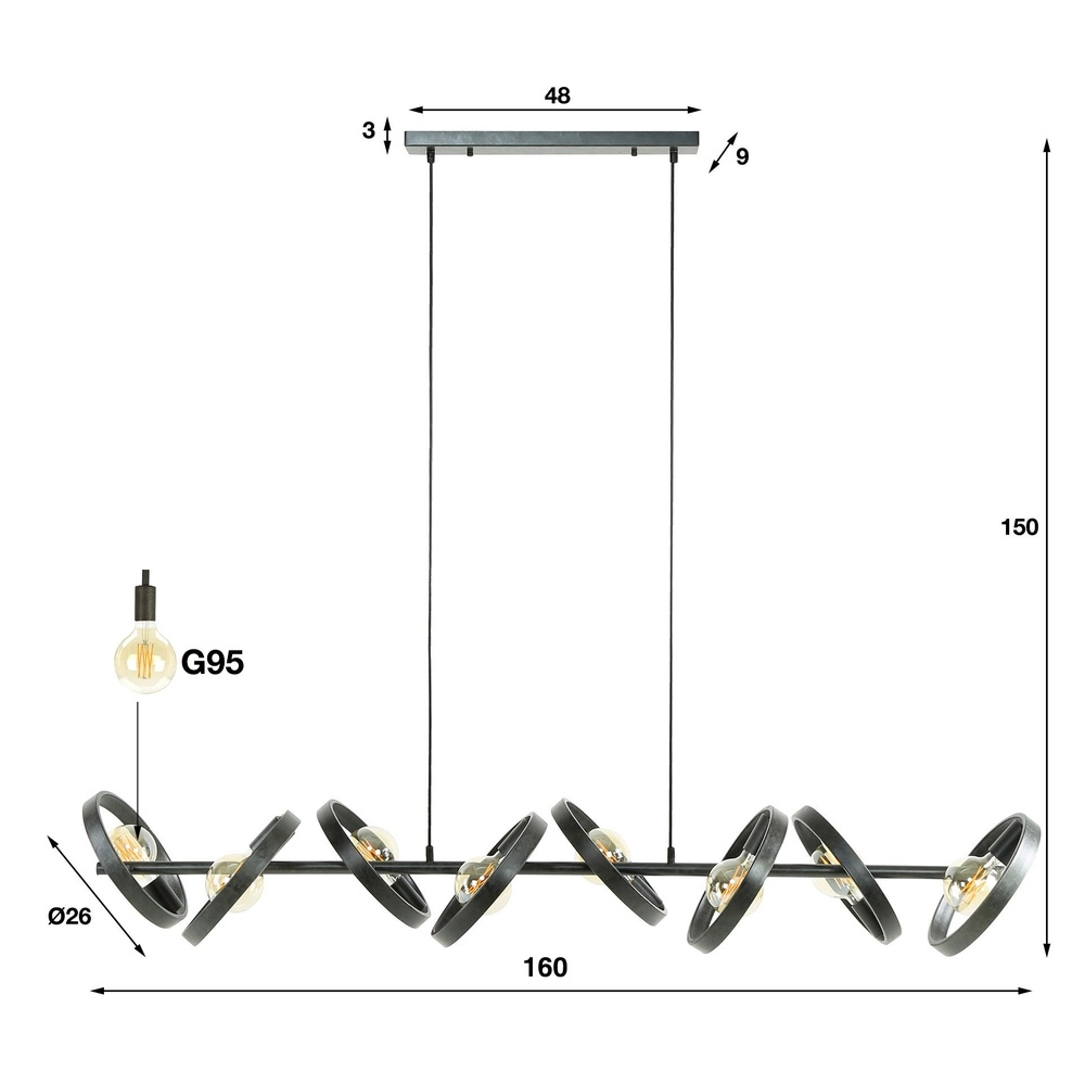 8 rings pendant light dining table Hover charcoal - Ø 26cm Lyora 8716803513389