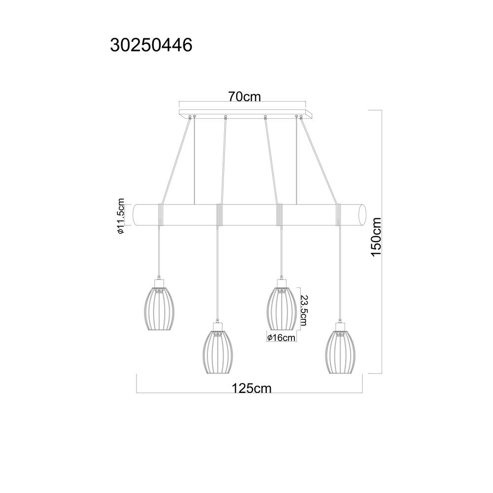 Country Pendant Lamp Berti 4-light wood with black Globo 9007371583591