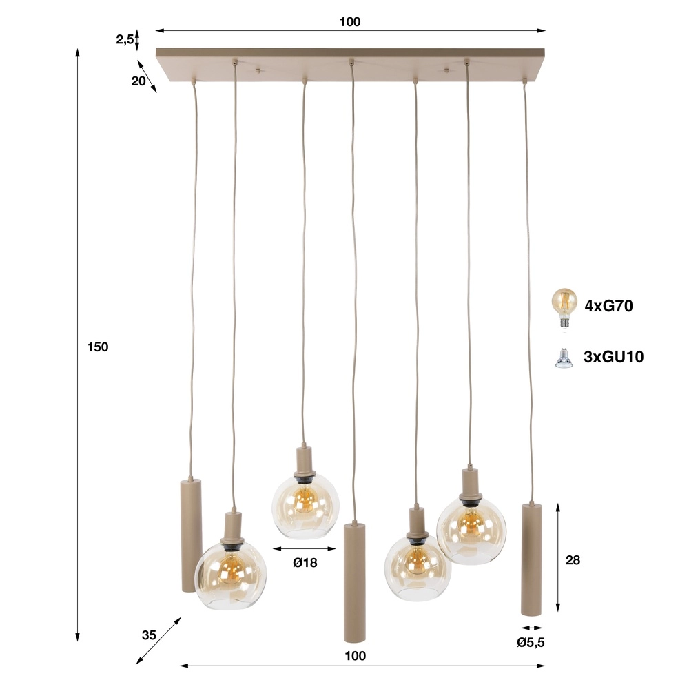 Design hanglamp Sfera 7-lichts zand bruin Lyora 8716803515161