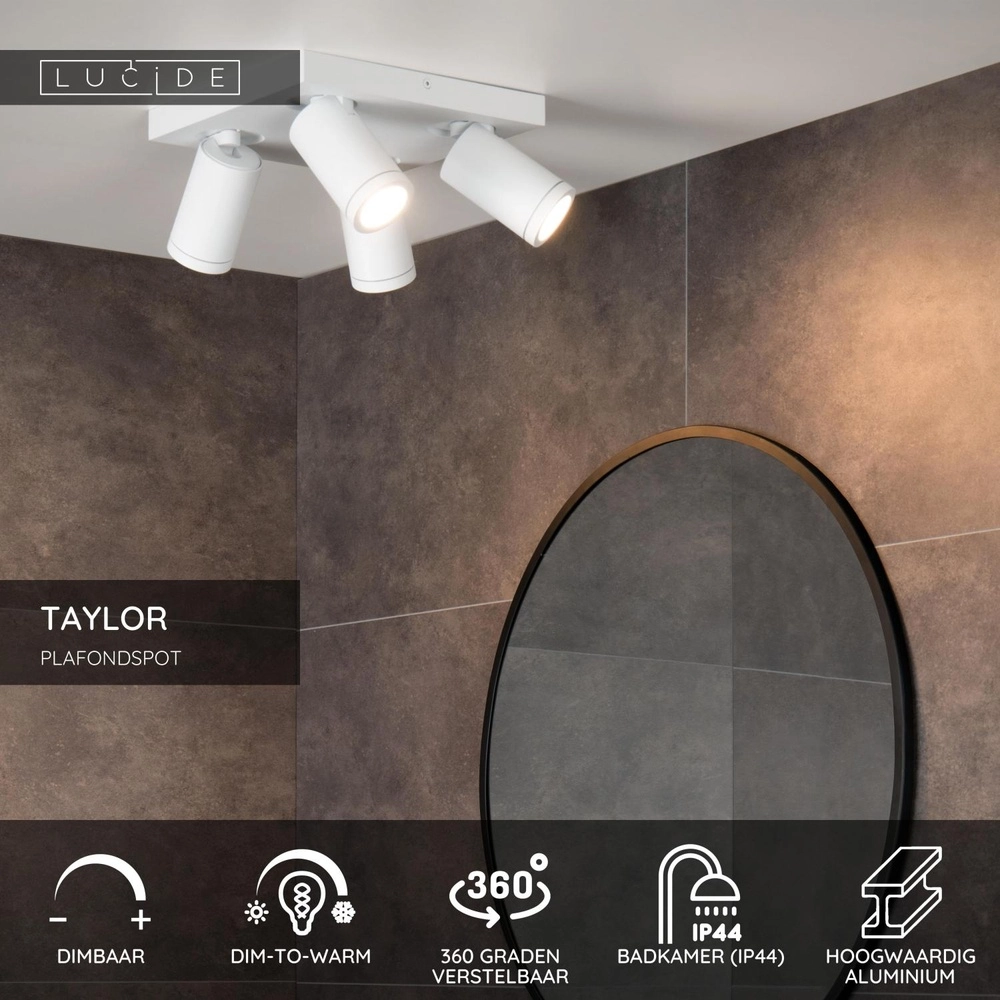 Ceiling spotlight Taylor IP44 4-light white Lucide 5411212092687