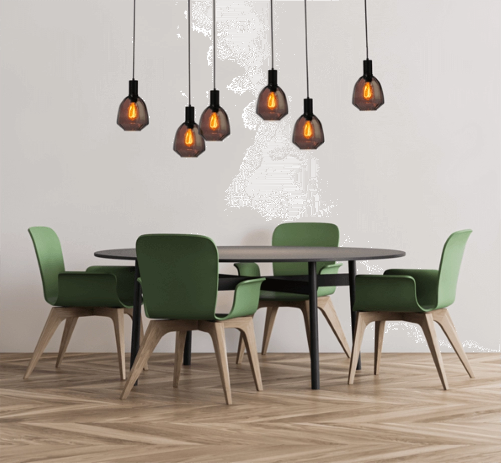 6-light hanging lamp - black - Porto with Nicolette red glasses Masterlight 8718121270630