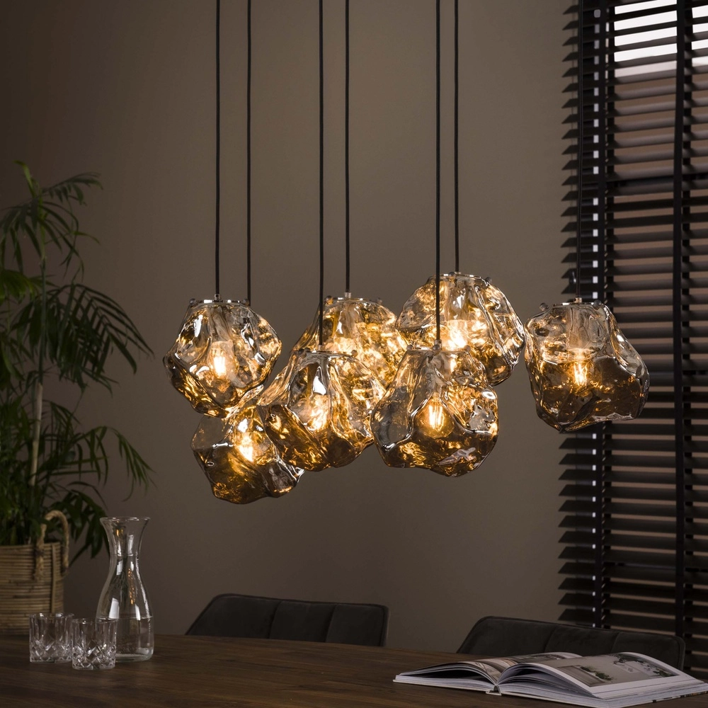 Dining table pendant lamp Rock 7-light - silver glass