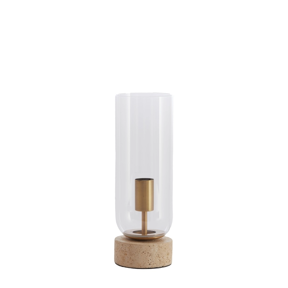 Glass table lamp Rylano 35cm - with travertine