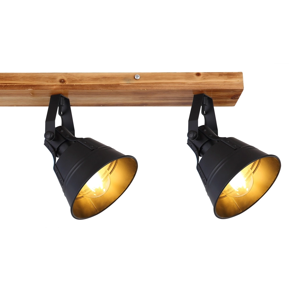 Country ceiling lamp Günther 4-light black with wood Globo 9007371404735