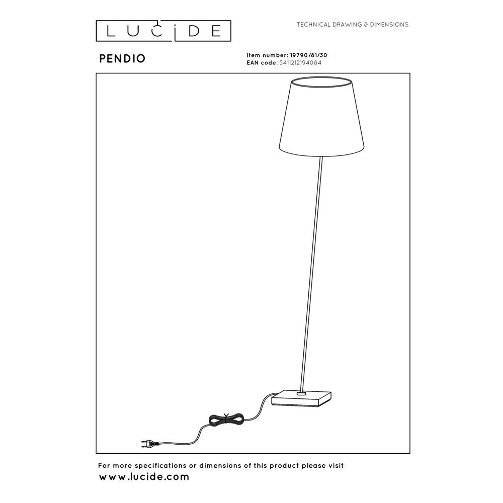 Floor lamp Pendio black with white hood Lucide 5411212194084