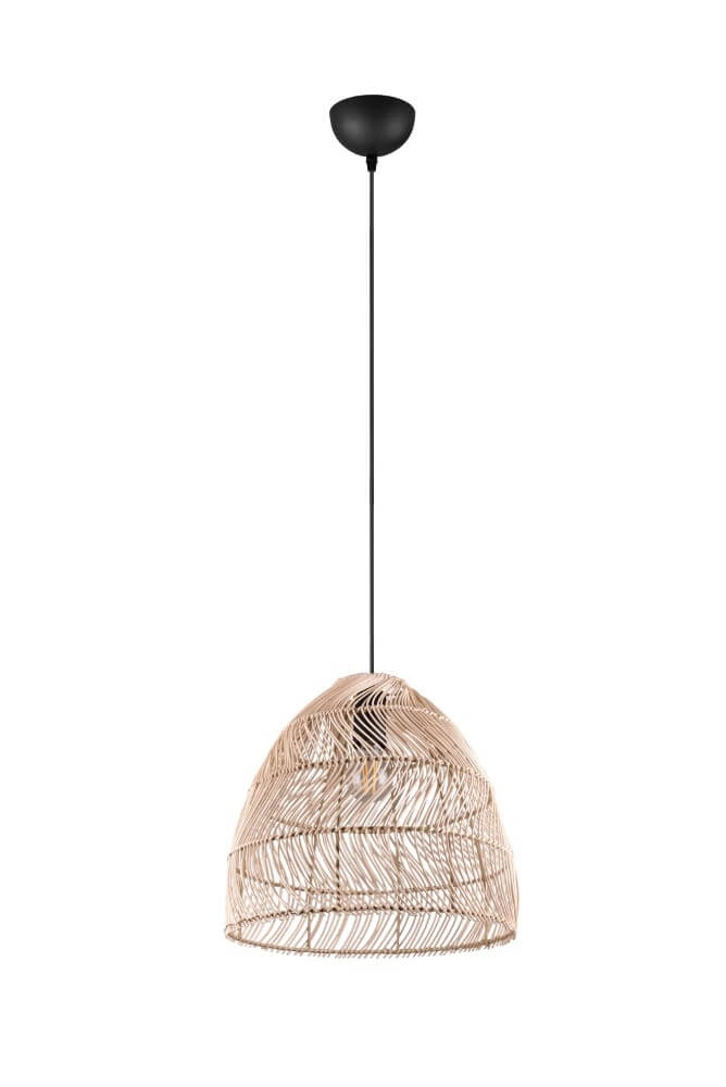 Hanging lamp Rike black with rattan wickerwork