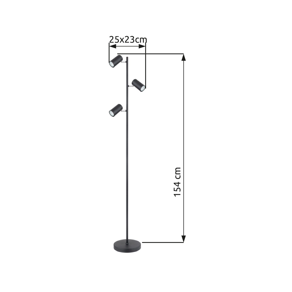 Floor lamp 3-lights Robby Black Globo 9007371419845