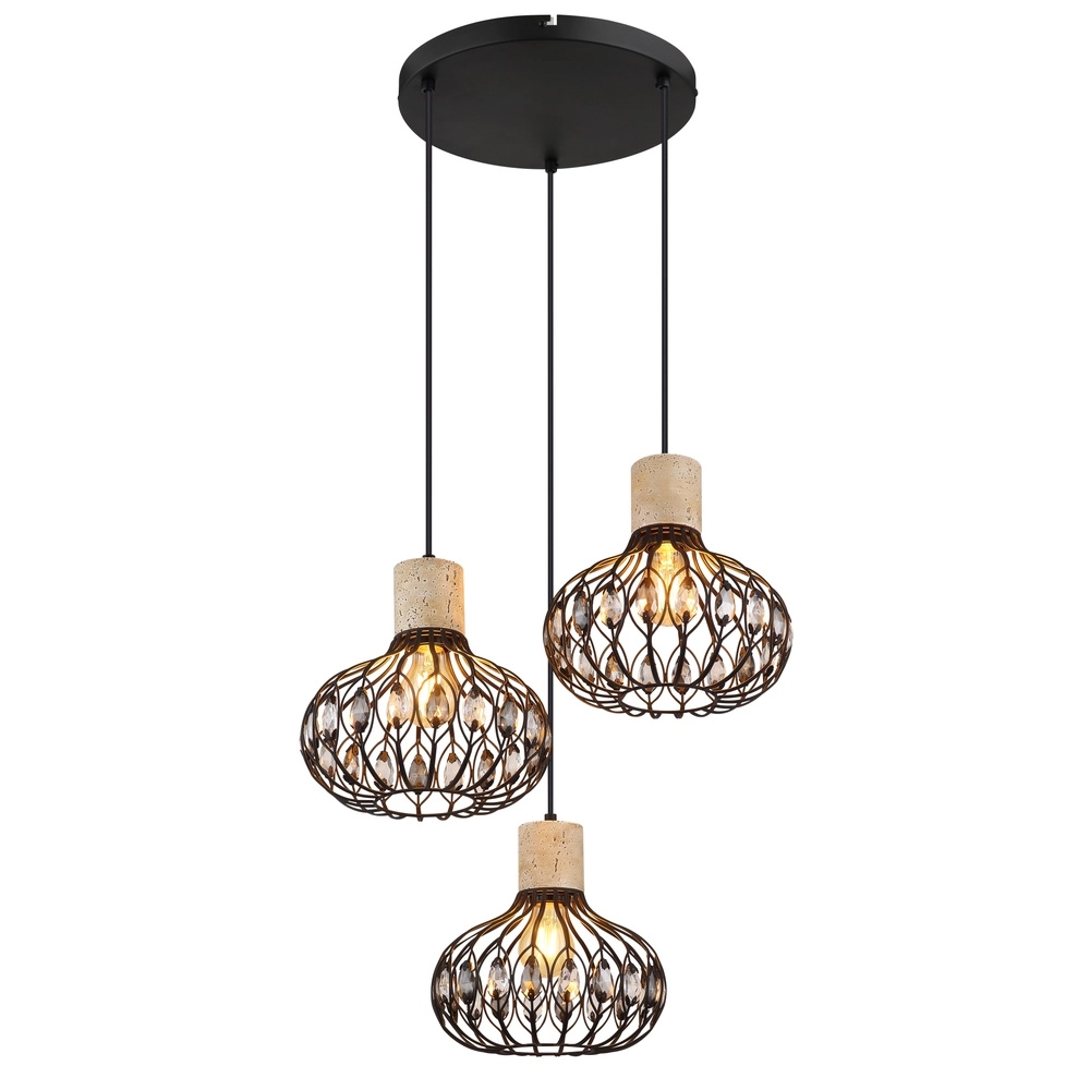 3-light pendant lamp Dorthy Country Black