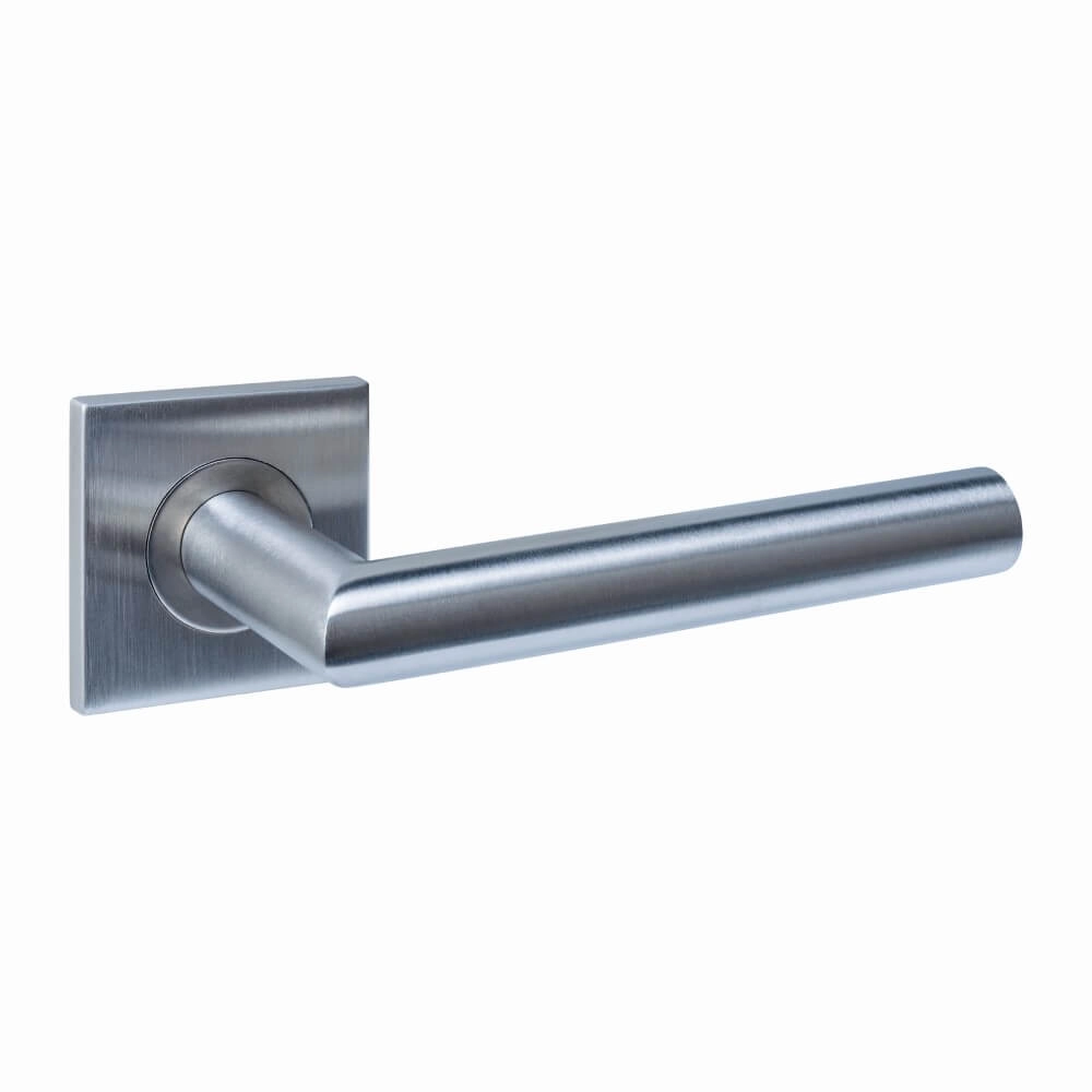 Door handle Q 04 on square rosette stainless steel