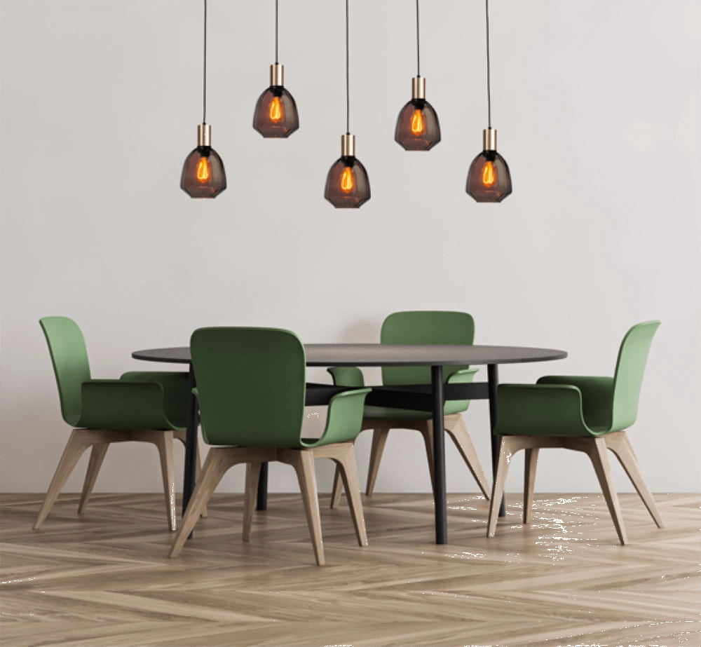 5-light hanging lamp - gold - Porto with Nicolette red glasses Masterlight 8718121270333