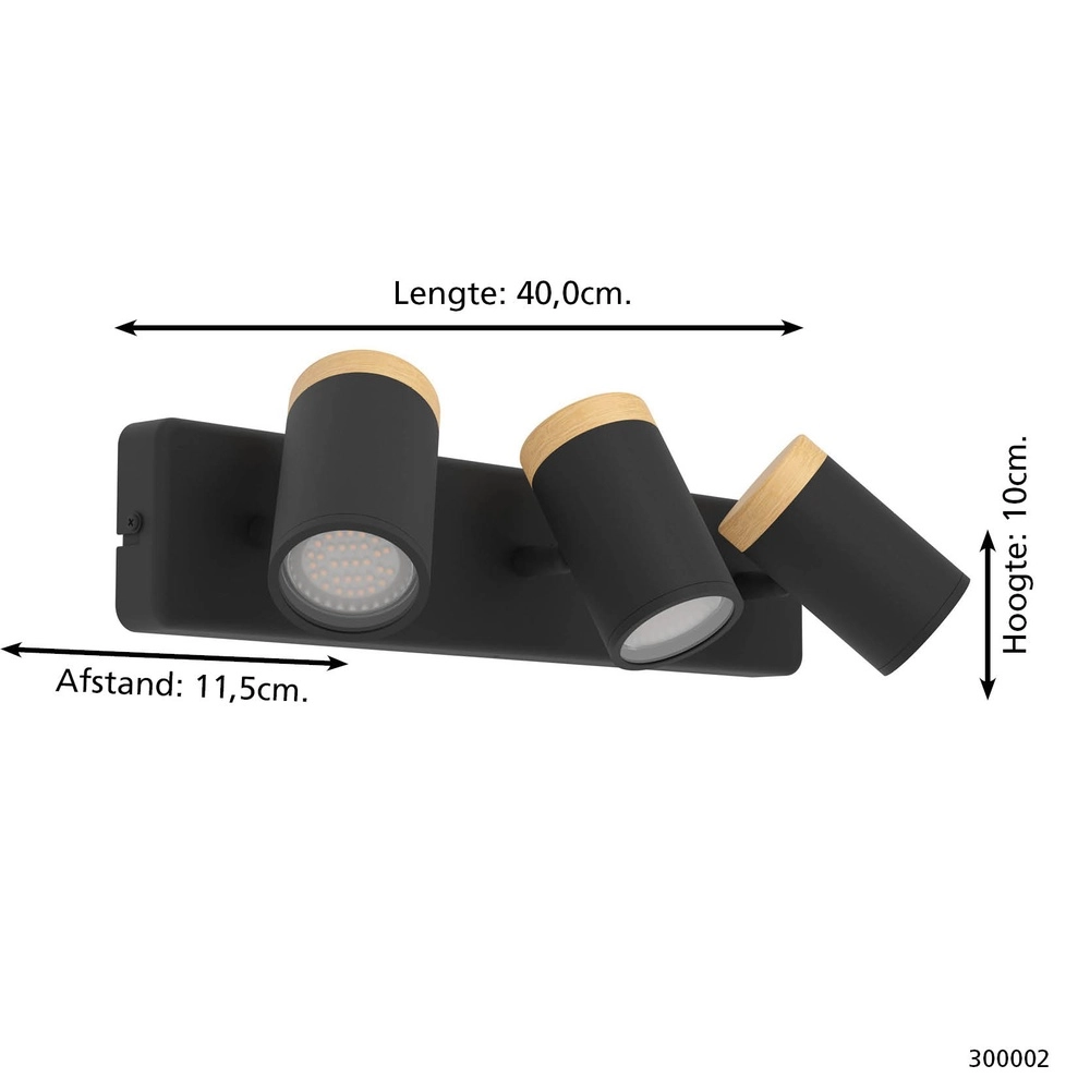 Ceiling lamp Consuma 3-light black with wood Eglo 9008606323661