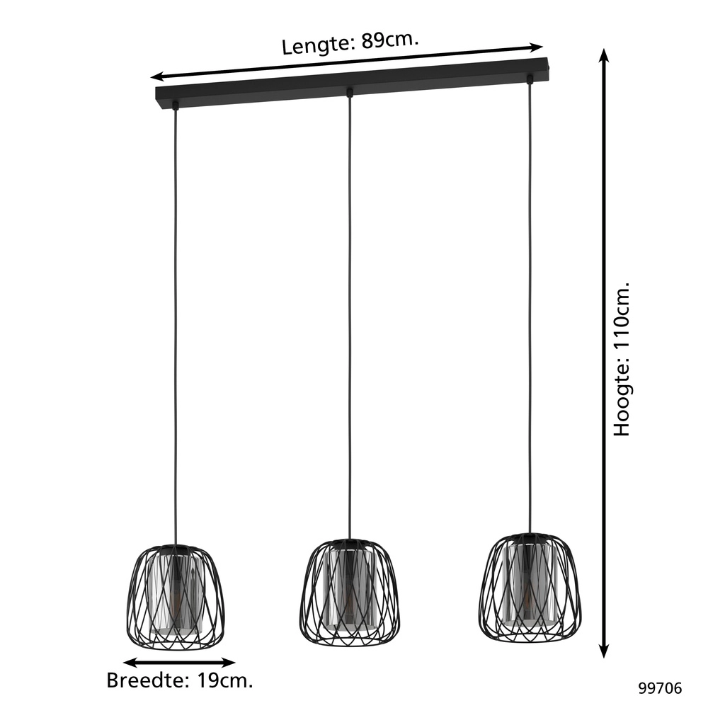Wire pendant lamp Floresta 3L - with smoke glass Eglo 9002759997069