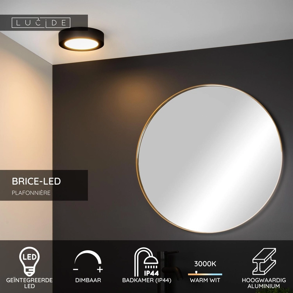 Ceiling light Brice-Led Ø 18cm - IP44 black Lucide 5411212281210