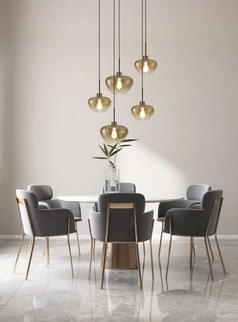 5-light pendant lamp Genua brown with 3x gold glass Ø 24cm and 2x Ø 29cm Masterlight 8718121357096