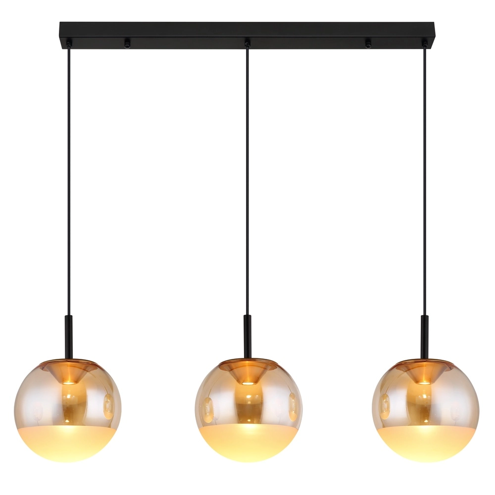 Design pendant lamp Severin 3-light black with amber glass Globo 9007371549931