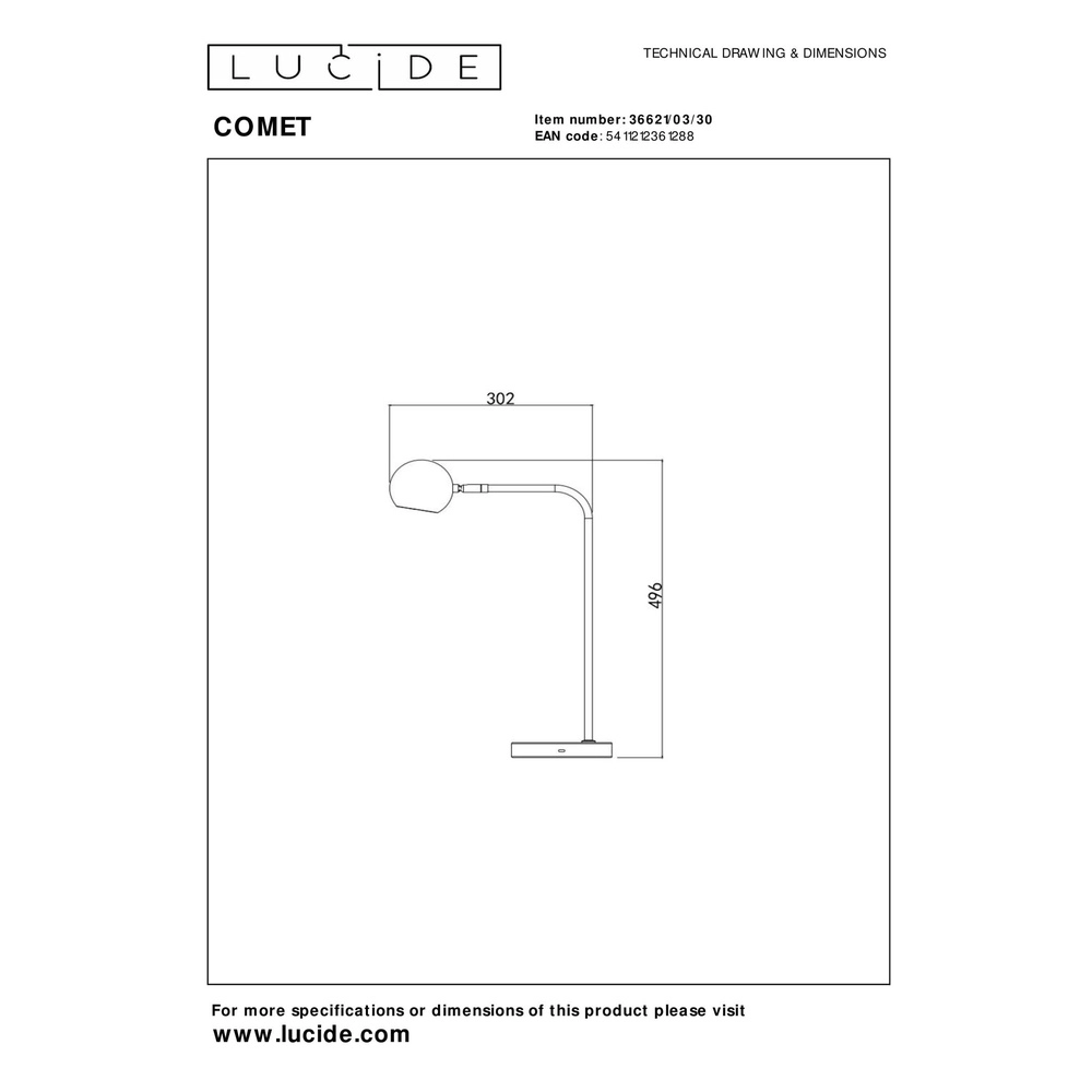 Rechargeable desk lamp Comet Black Lucide 5411212361288