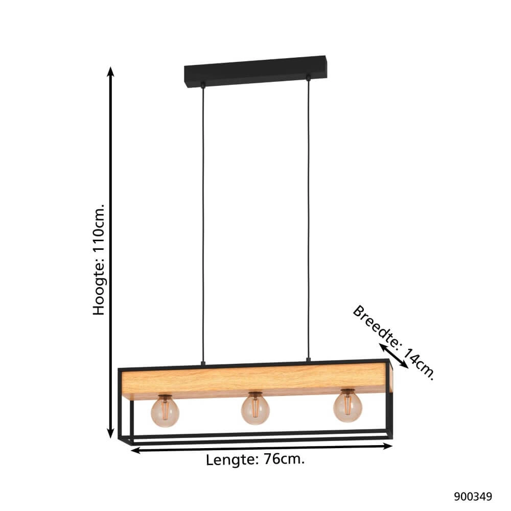 Hanging lamp Libertad 1 with wood Eglo 9008606243501
