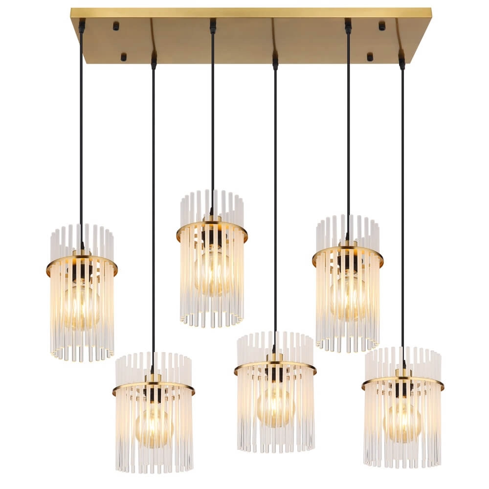 Golden pendant lamp Gorley with glass 6-lights Globo 9007371462957