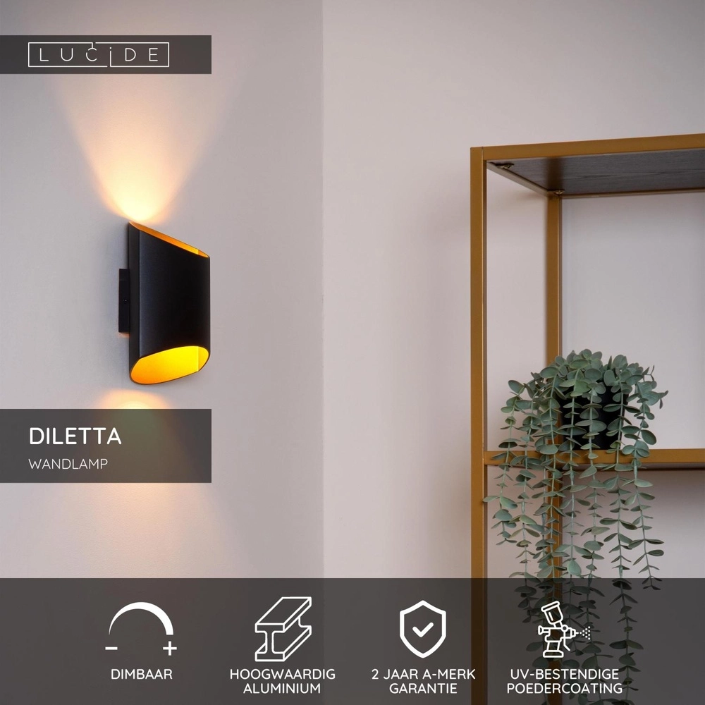 Design wall lamp Diletta Black Lucide 5411212093554