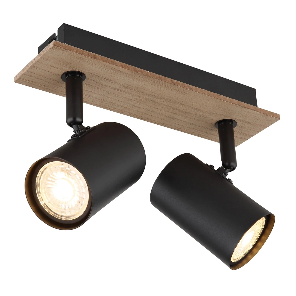 Ceiling lamp Linca 2-light black with wood