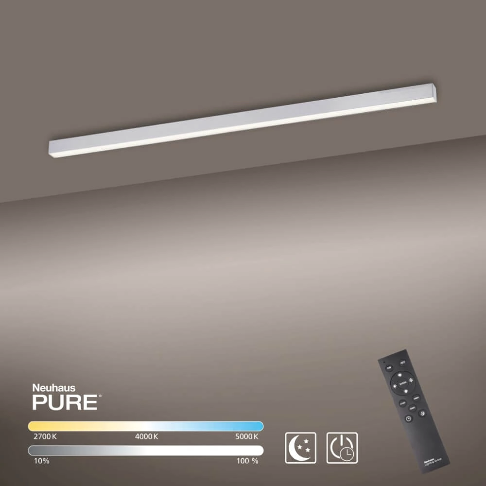 Sleek ceiling lamp Pure Lines Straight aluminum Paul Neuhaus 4012248357897