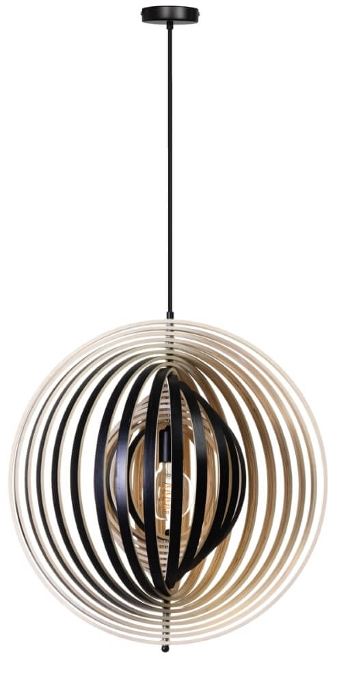 Desing pendant lamp Woody black with wood Ø 59cm