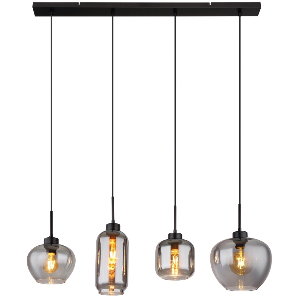 4-light pendant lamp Matt black with smoke glass Globo 9007371451258