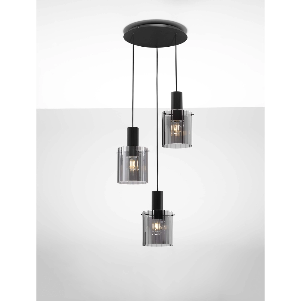 Design pendant lamp Mirbi 3-light black round