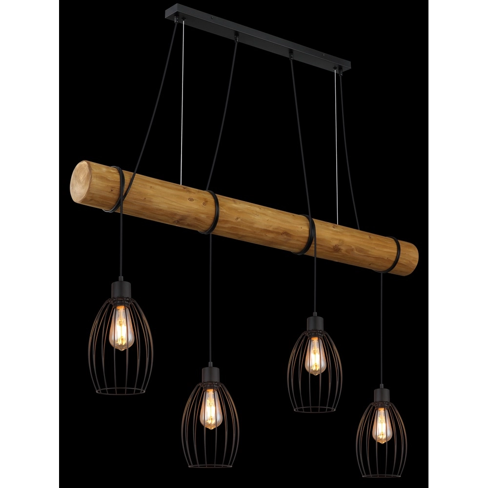 Country Pendant Lamp Berti 4-light wood with black Globo 9007371583591