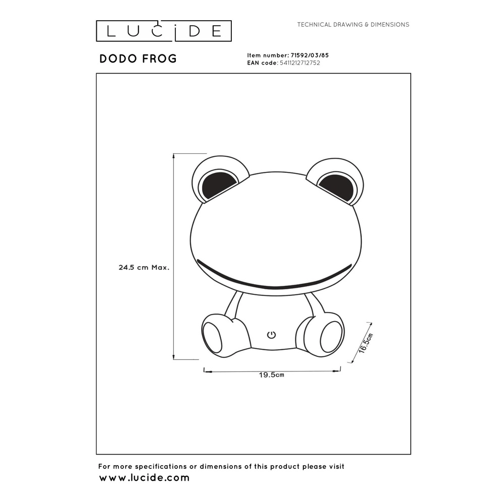 Night light Dodo Frog Children's room green Lucide 5411212712752