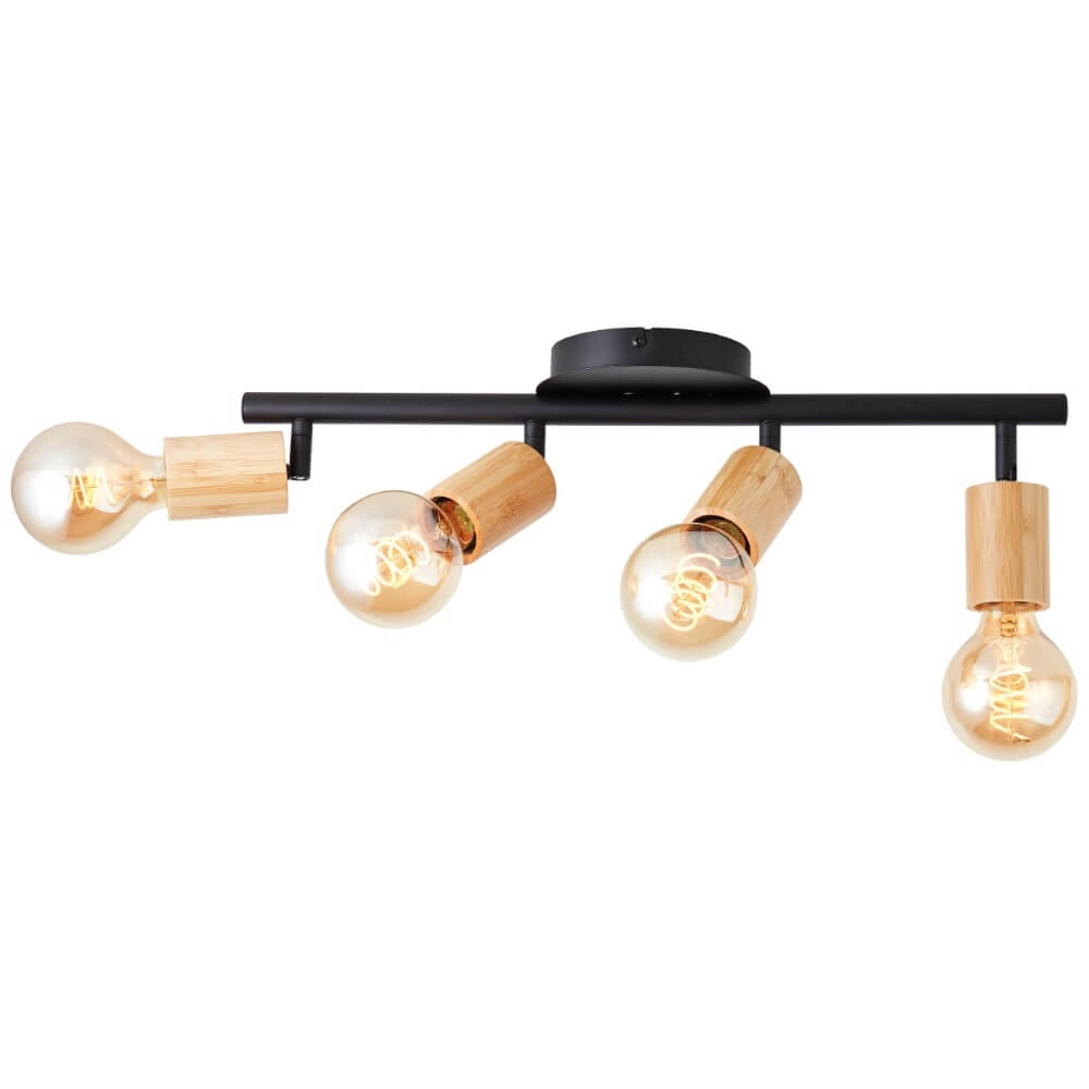 4-light ceiling lamp Tiffany black with wood Brilliant 4004353406492