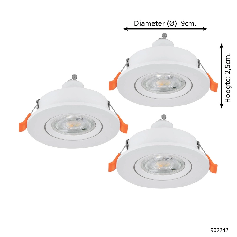 Set of 3 recessed spotlights Barranco white Ø 9cm - 4,5W - 3000K Eglo 9008606359240