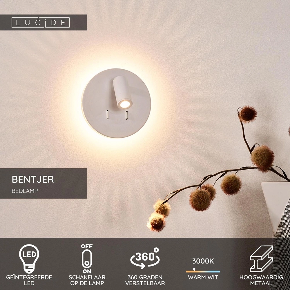 Bedside lamp Bentjer white Lucide 5411212791658