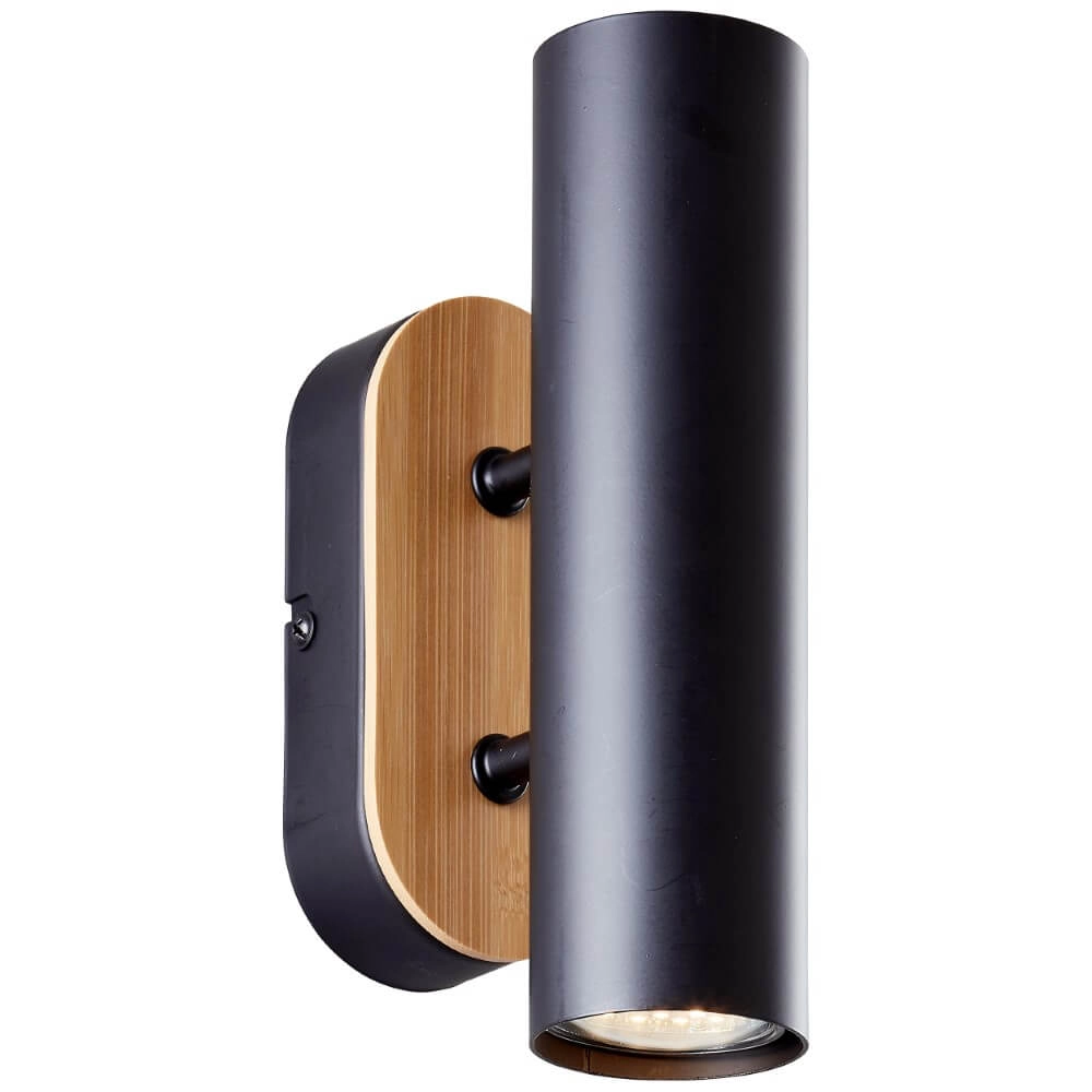 Wall lamp Niels black with wood Brilliant 4004353410628