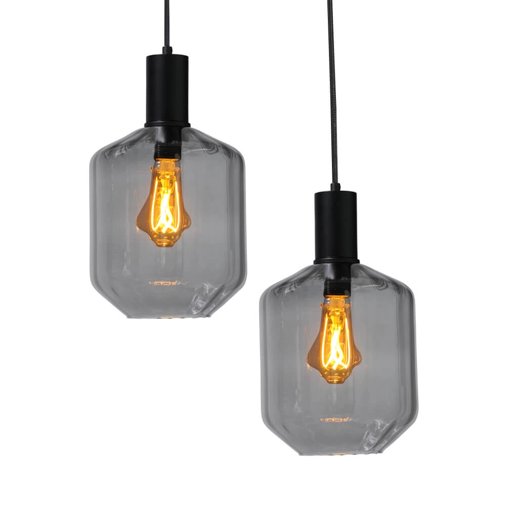 6-light hanging lamp - black - Porto with Jagger smoke glasses Masterlight 8718121270593