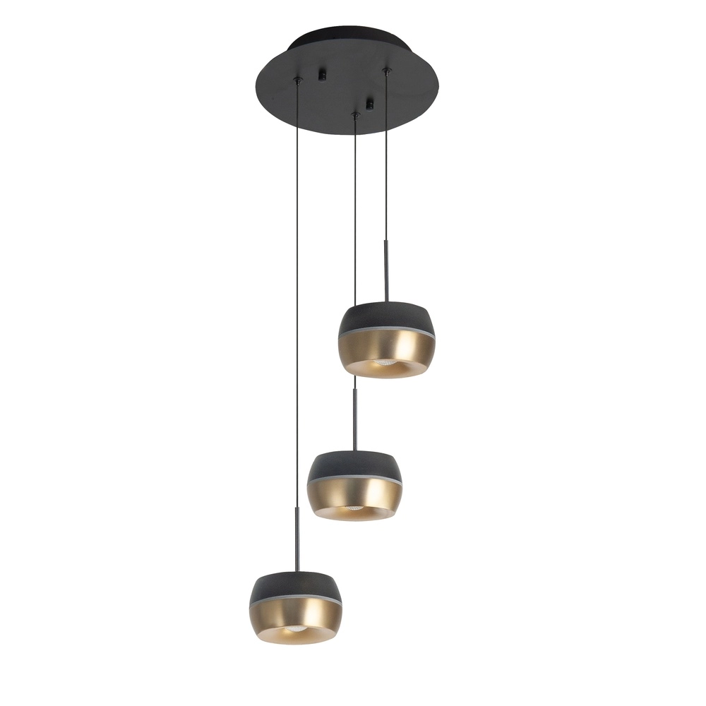 3-light pendant lamp Nova Design black with gold