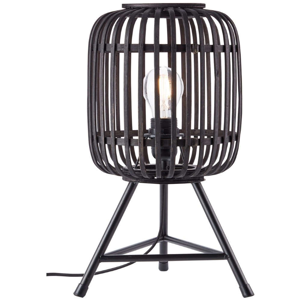 Country table lamp Woodrow Tripod black wood Brilliant 4004353377105