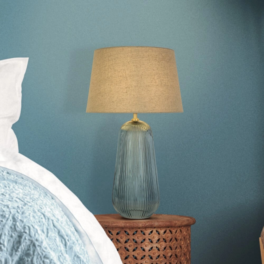 Table lamp Cameo blue glass Searchlight 5053423273754
