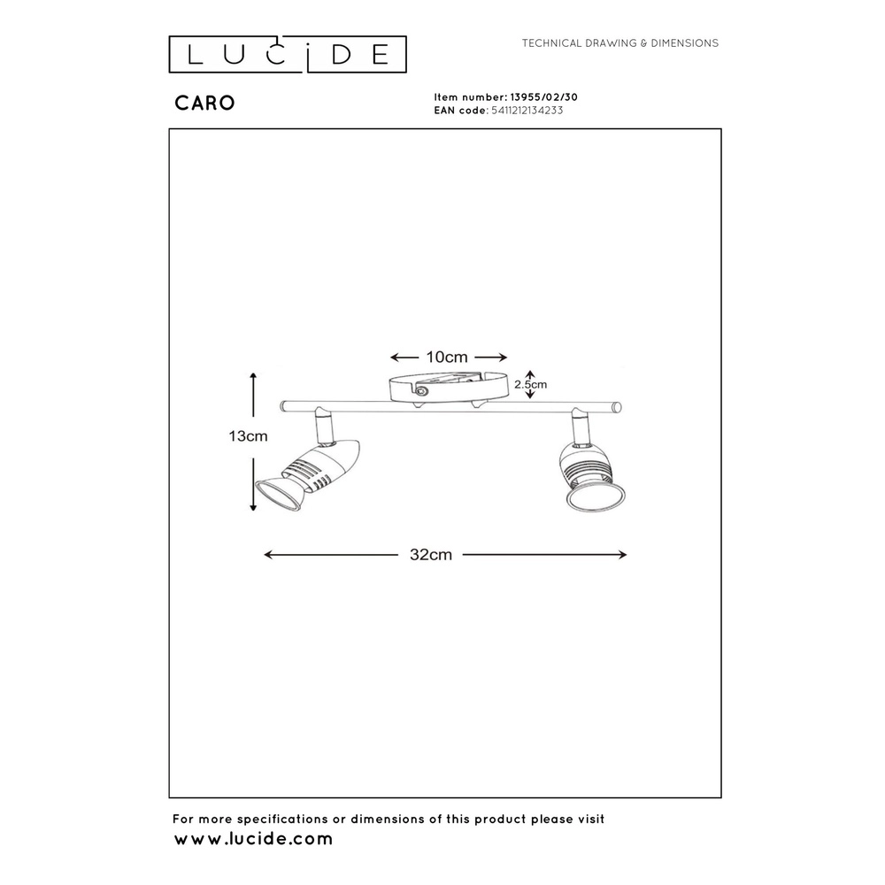 Ceiling spotlight Caro 2-light black Lucide 5411212134233