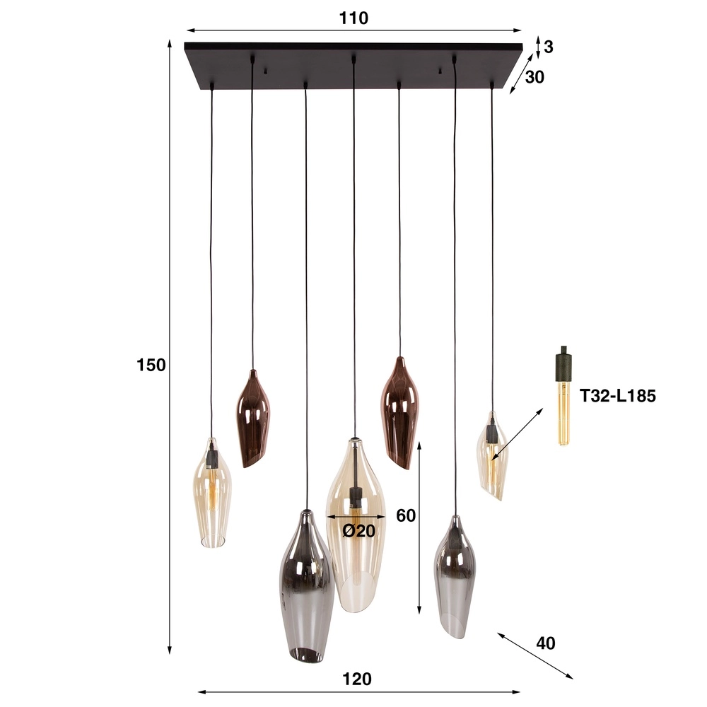 Glass pendant lamp Cocoon 7x colored glass Lyora 8716803511903
