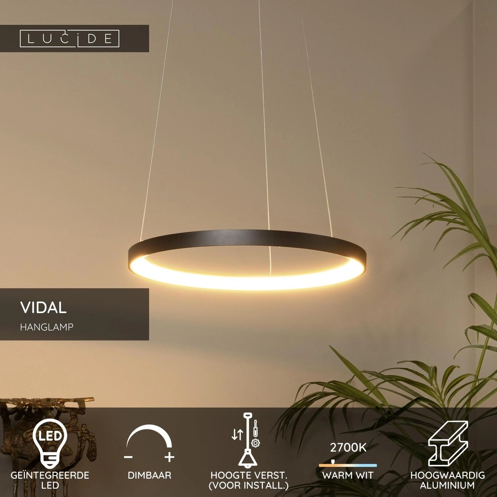 Pendant lamp Vidal Ø 58cm black Lucide 5411212460912