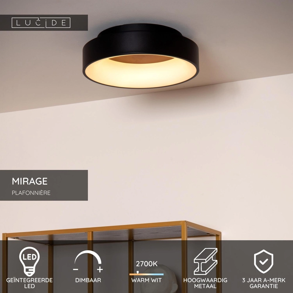 Ceiling lamp Mirage Ø 38cm black Lucide 5411212361202