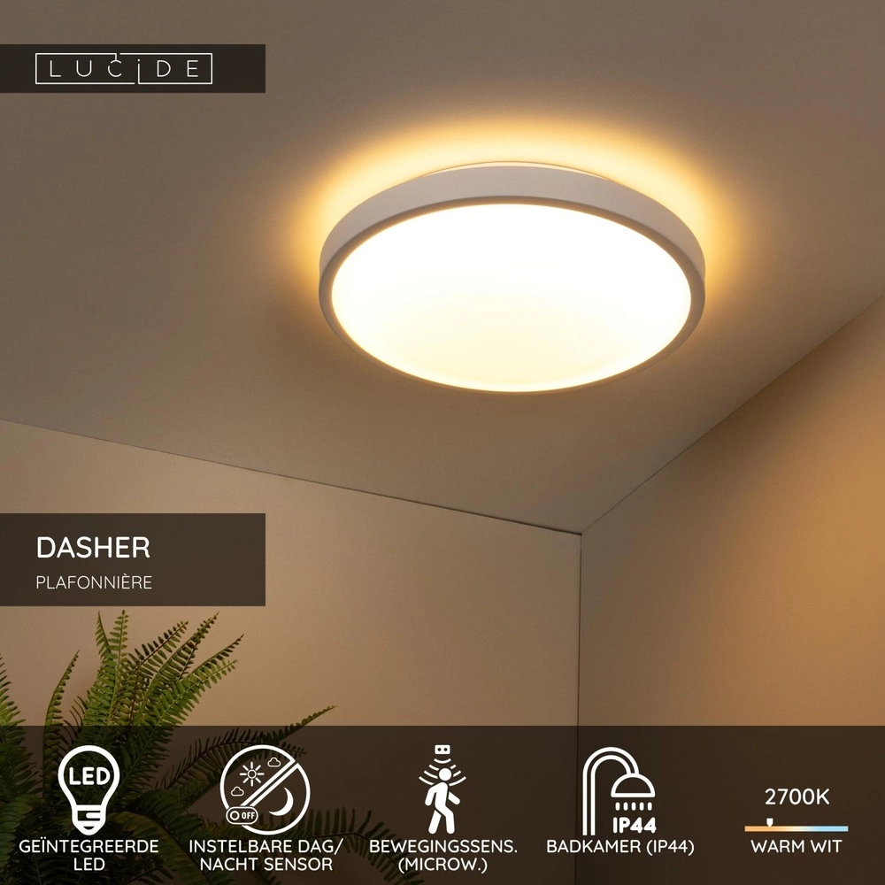 White ceiling light Dasher Ø 41cm IP44 for bathroom Lucide 5411212792129