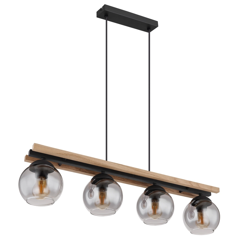 4-light pendant lamp Conni black with wood Globo 9007371451739