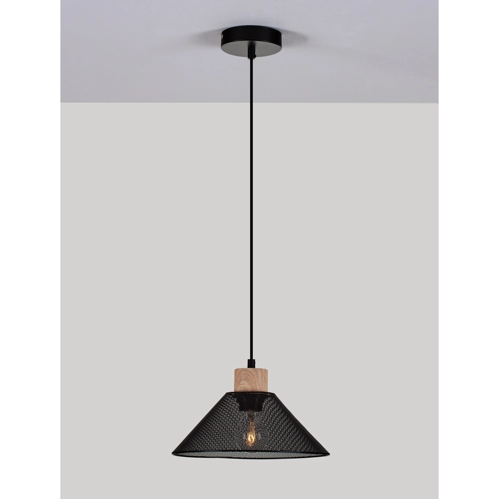 Design pendant lamp Ian black with wood