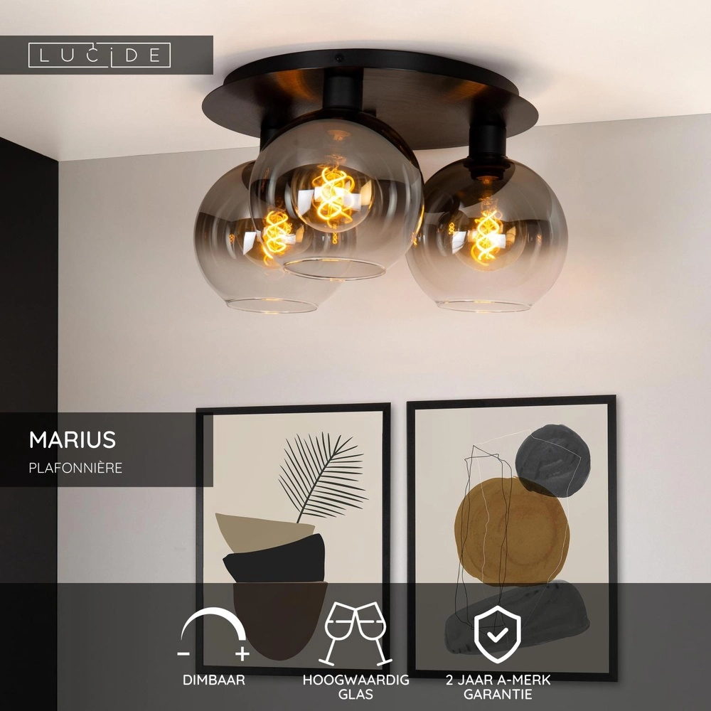 Ceiling lamp Marius 3-light black Lucide 5411212741004